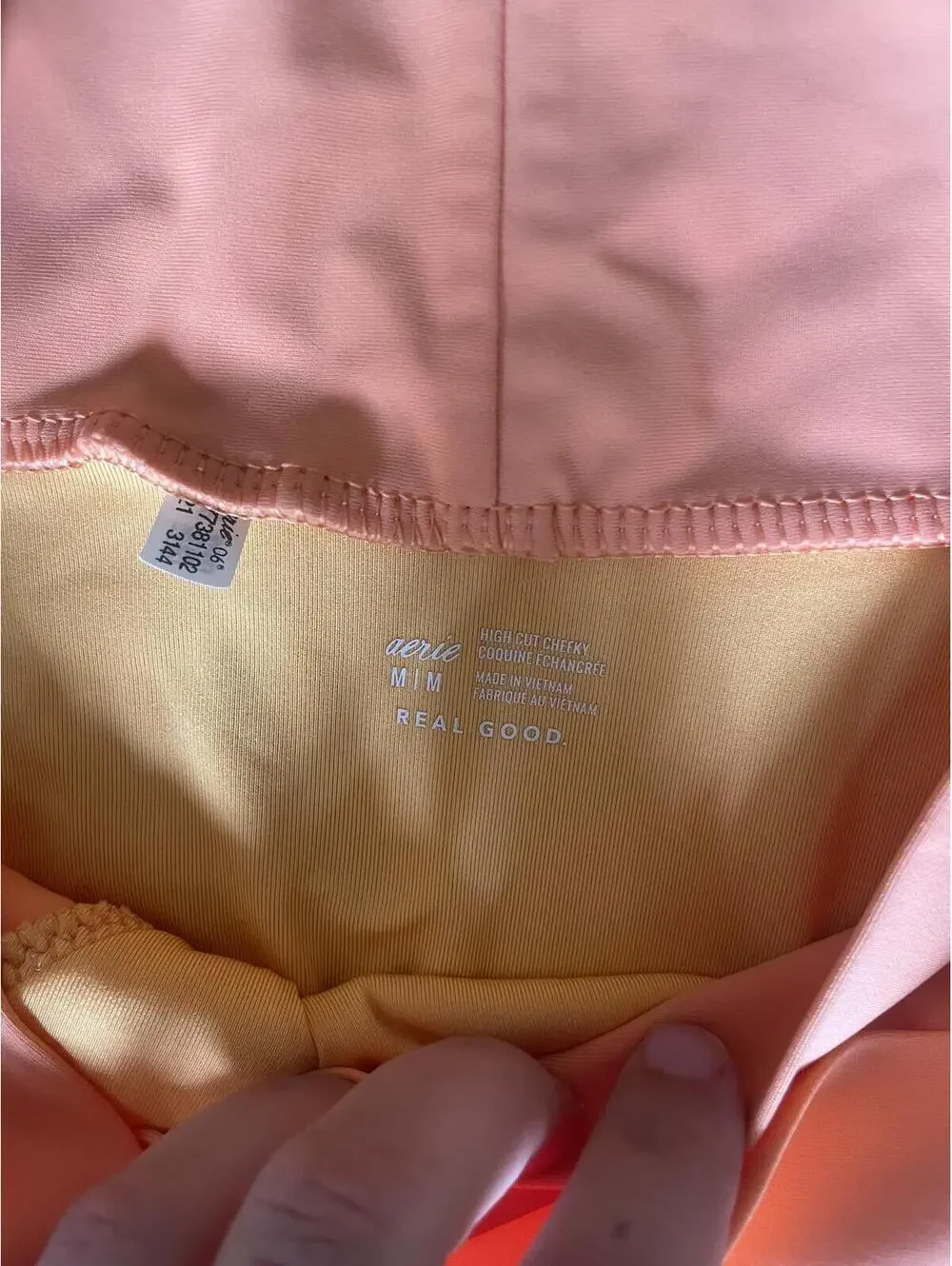 Aerie Real Good Scoop Bikini high cut Swimsuit Set Peach orange Yellow Size M
